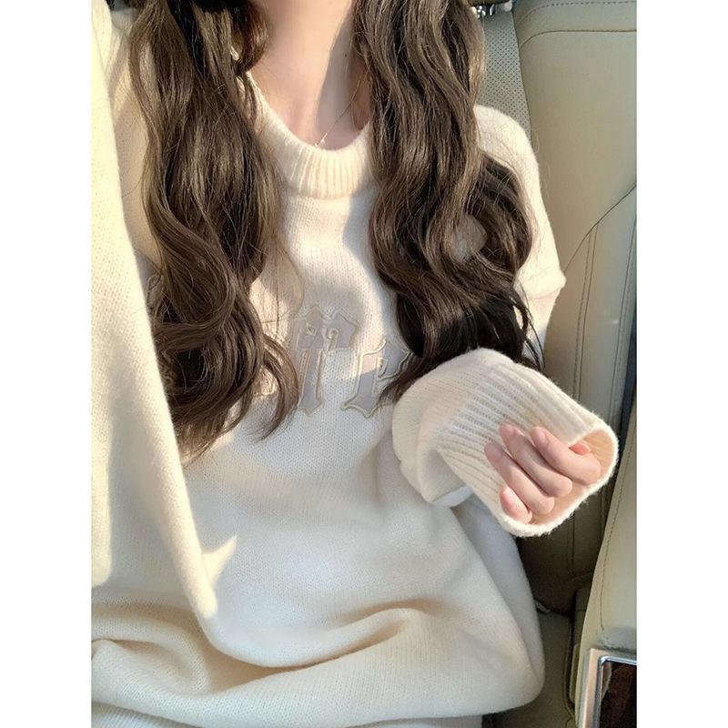 圓領新款毛衣女秋冬季上衣日系寬鬆chic復古慵懶外穿百搭針織衫潮