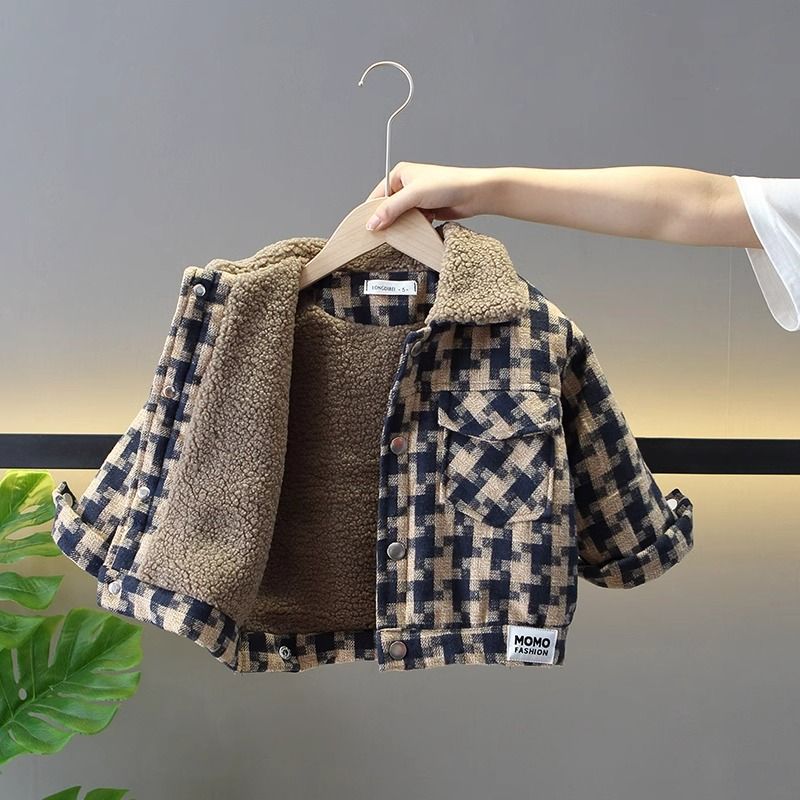 男童加絨外套2023新款冬季痞帥寶寶加厚夾克兒童洋氣棉服秋冬裝潮