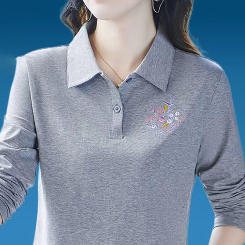 撿漏~尾單大牌翻領polo衫女媽媽長袖t恤春秋休閒打底衫上衣潮
