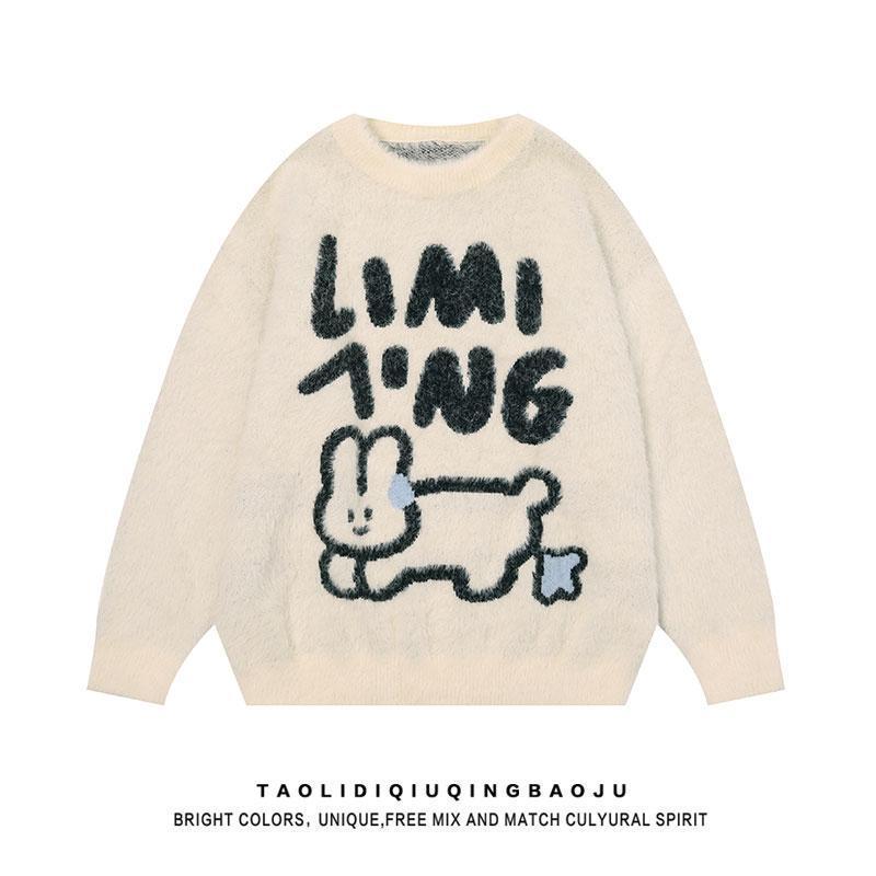 PROMONE Japanese cartoon soft waxy mink velvet cute rabbit sweater women's casual couple style sweater top