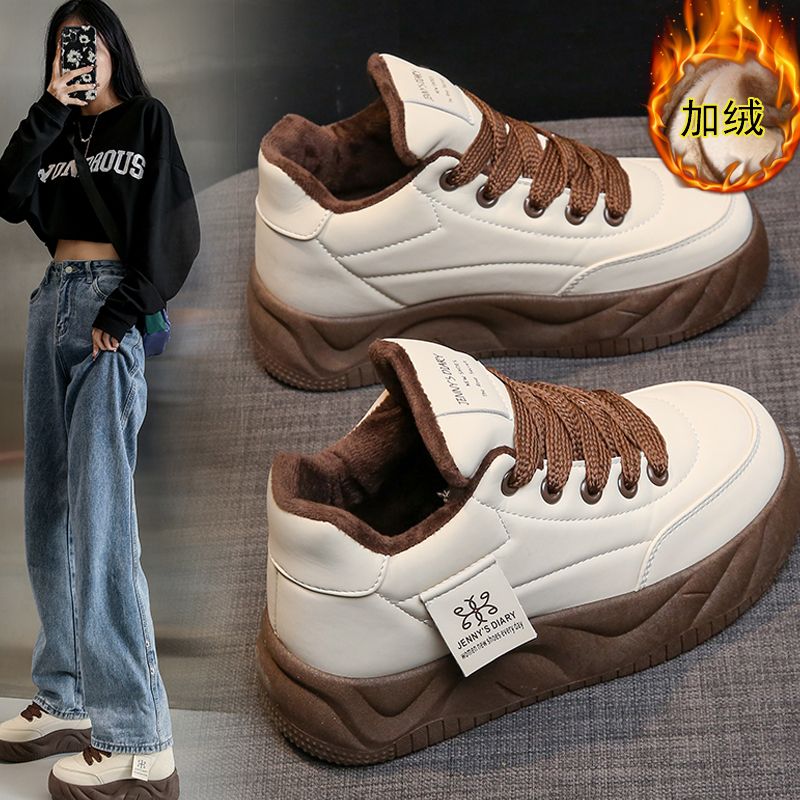 Bread Forrest Gump Shoes Women's Velvet 2023 Winter New Versatile Thick Sole Lightweight Ugly Cute Shoes Casual Sports White Shoes