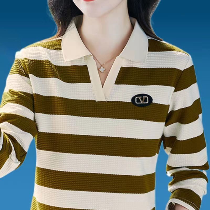 撿漏~尾單大牌翻領polo衫女媽媽長袖t恤春秋休閒打底衫上衣潮