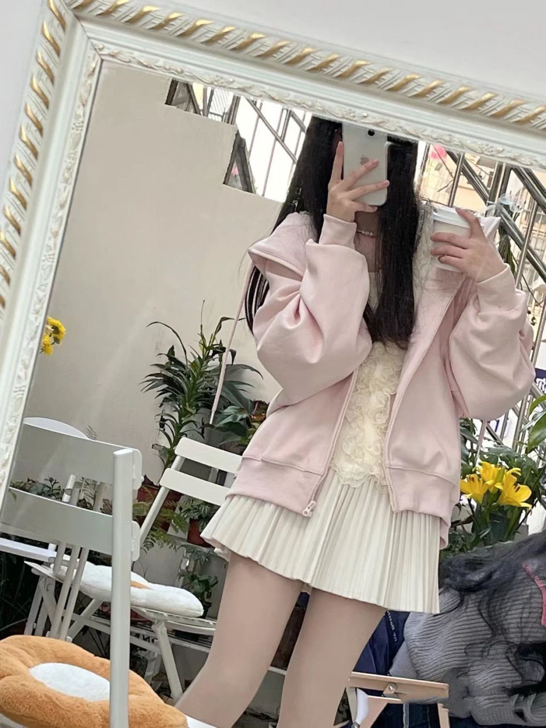 粉色連帽衛衣外套女小個子韓系慵懶風厚秋冬季2023新爆款加絨上衣