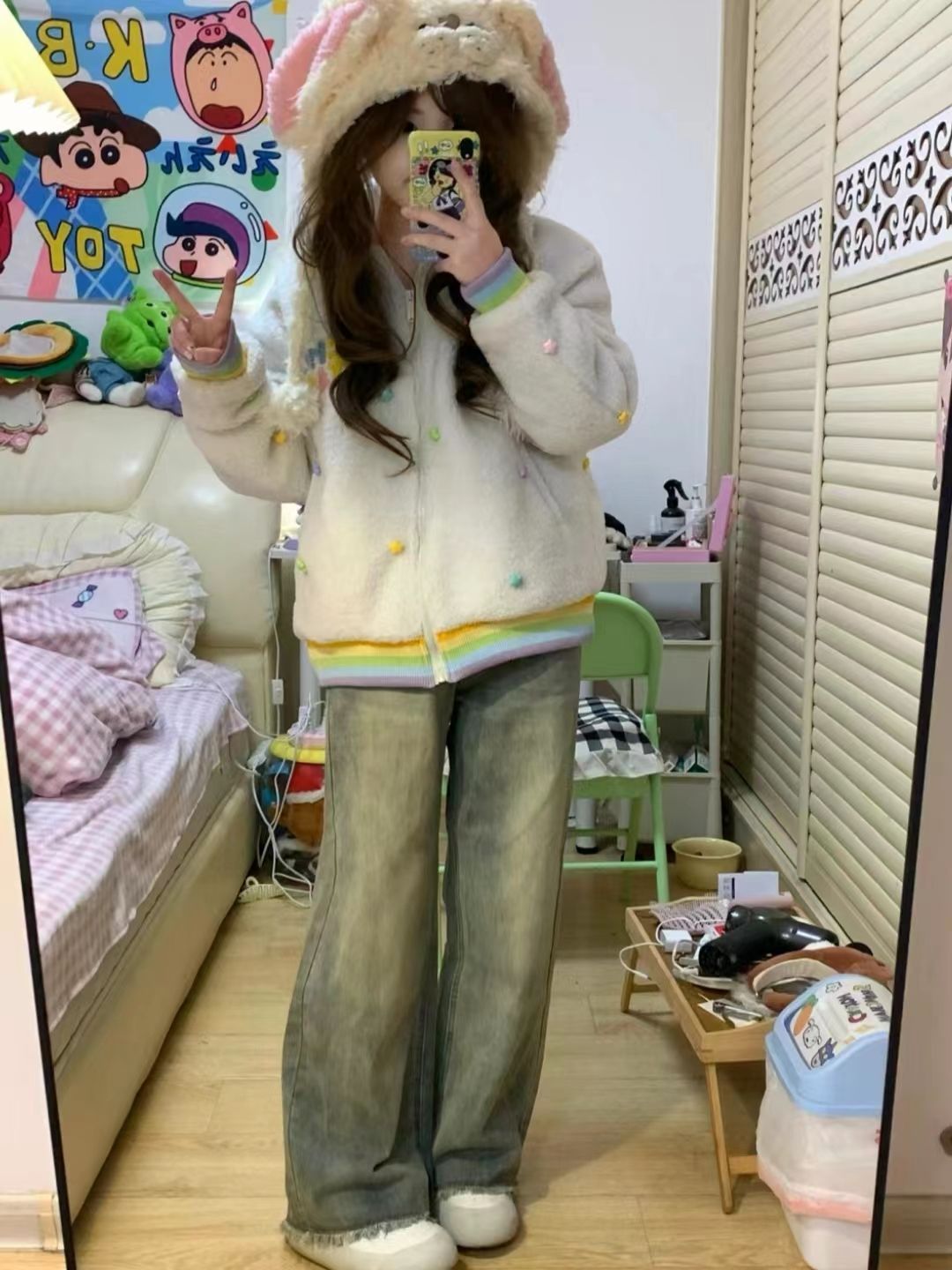 美式復古高街做舊牛仔褲女秋冬高腰顯瘦直筒褲設計感毛邊拖地長褲