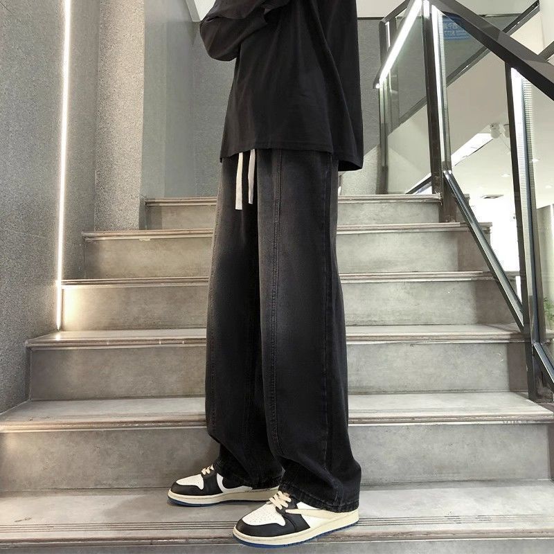 美式高街漸變水洗復古牛仔褲男秋冬季潮牌vibe風寬鬆休閒直筒長褲