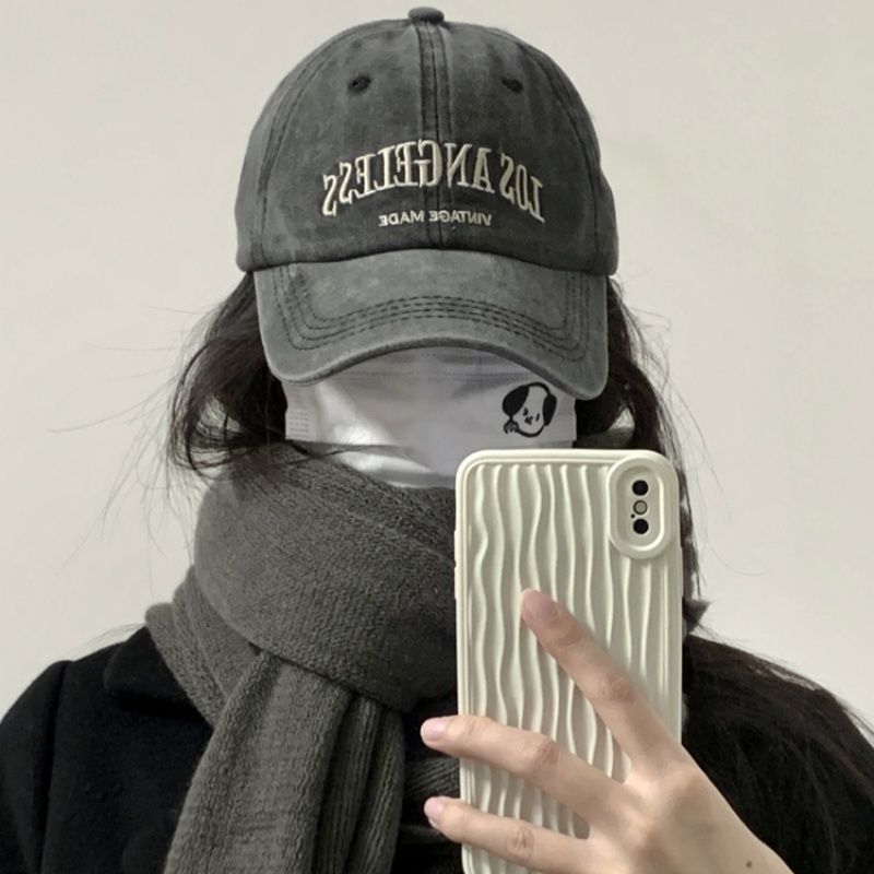 Washed baseball hat women's enlarged and deepened autumn and winter new student large brim face-showing small distressed peaked cap