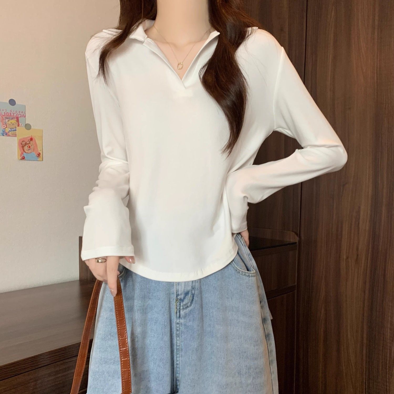 polo領純欲風長袖T恤女新款早秋設計感小眾修身顯瘦短款辣妹上衣