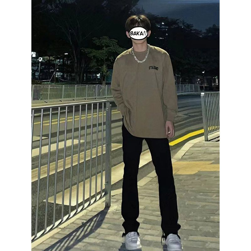 西海岸美式高街修身微喇牛仔褲子男秋冬季潮牌顯瘦休閒百搭直筒褲