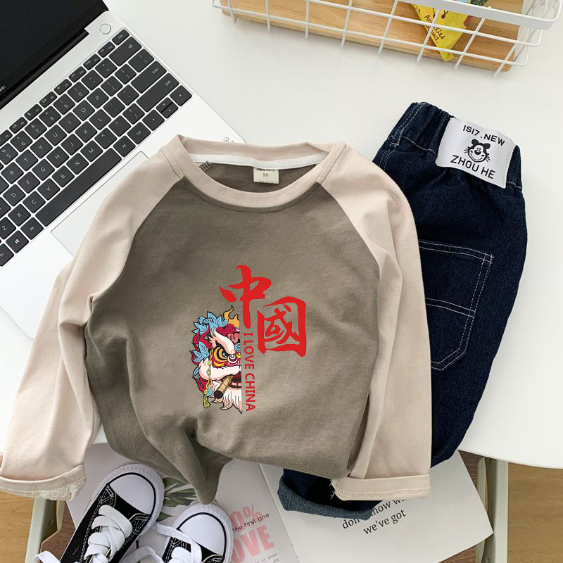 Children's long-sleeved T-shirt spring new baby breathable raglan sleeve round neck pullover spring and autumn bottoming shirt for boys and girls