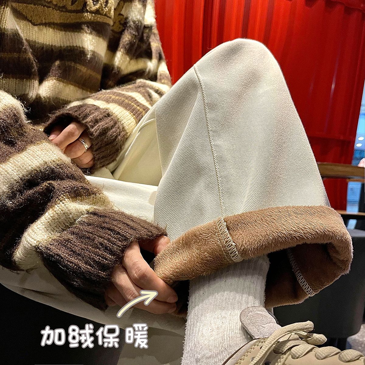 加絨加厚牛仔褲男2023冬季新款美式復古闊腿直筒潮牌拖地長褲子潮