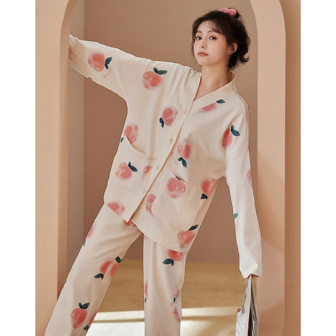 睡衣女春秋款長袖長款寬鬆韓版簡約休閒女士兩件套裝家居服可外穿