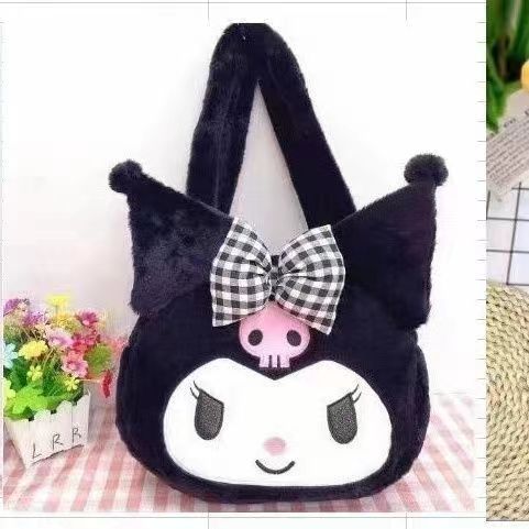 Soft and cute Japanese ins black Kuromi shoulder bag plush cartoon large capacity cinnamon dog Melody handbag