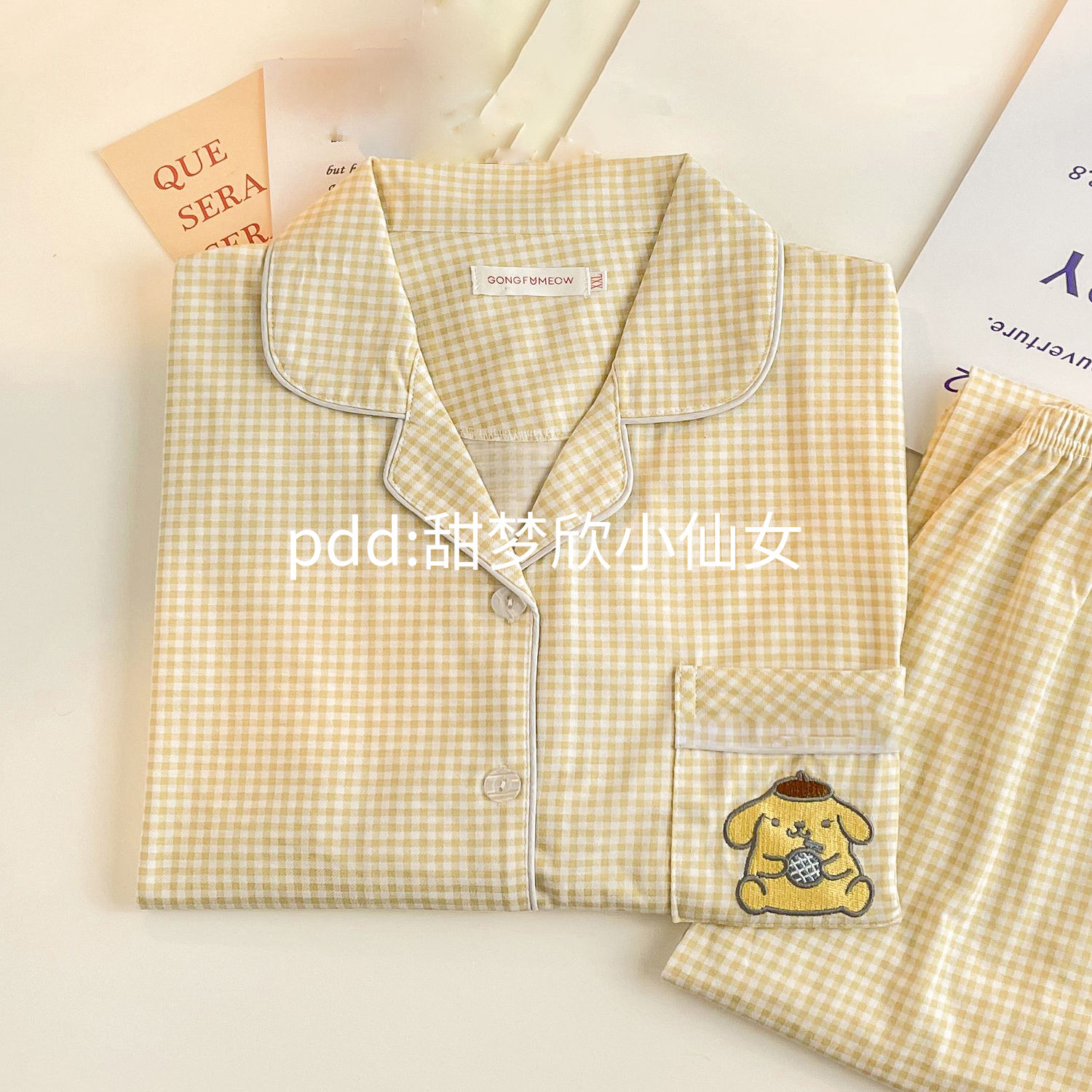 日系格子布丁狗睡衣女春秋季新款長袖長褲卡通可愛學生家居服套裝