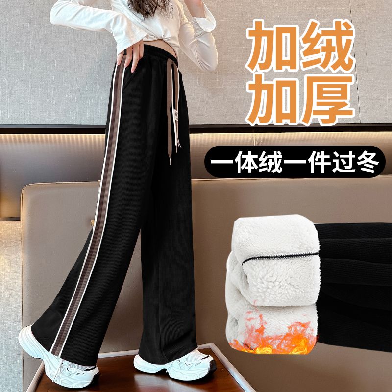 女童闊腿褲冬款2023新款洋氣兒童加厚保暖直筒羊駝絨女孩加絨長褲