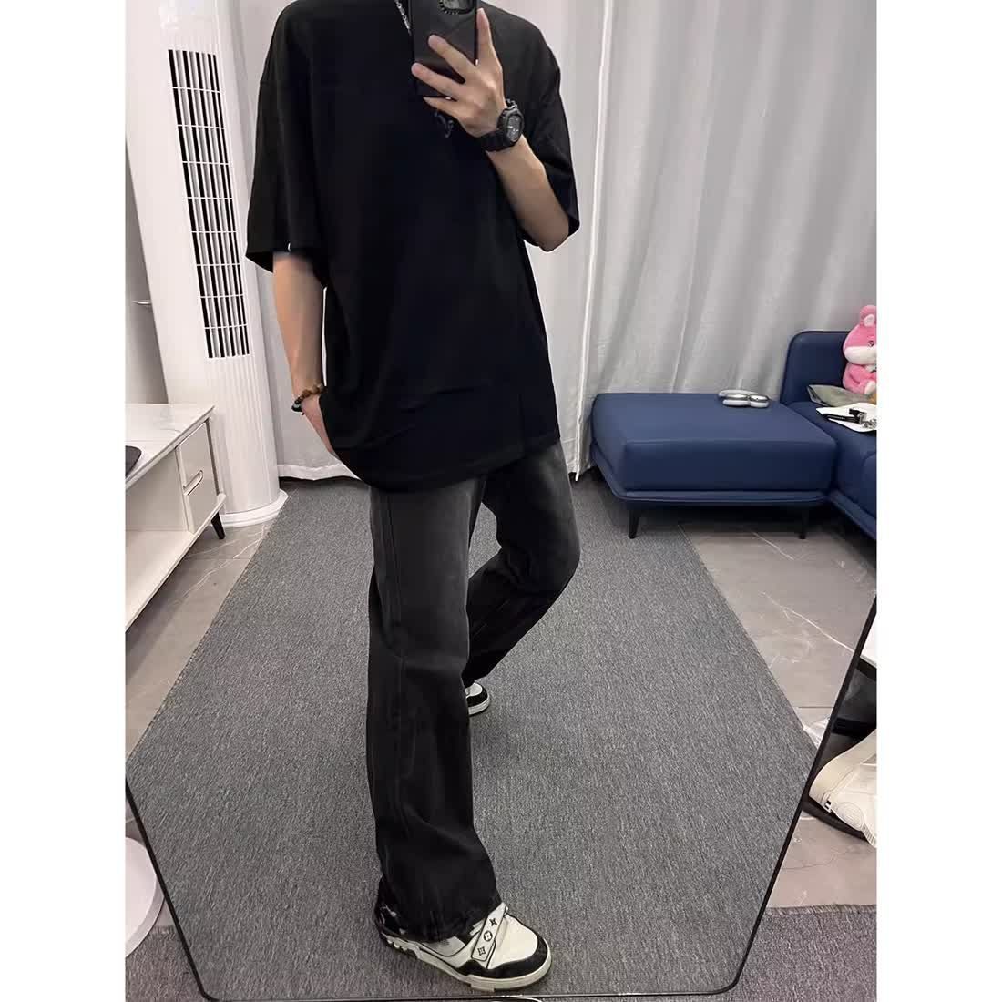 Autumn and winter retro micro-flare pants for men, new high-profile wide-leg trousers, American vibe style high street straight jeans