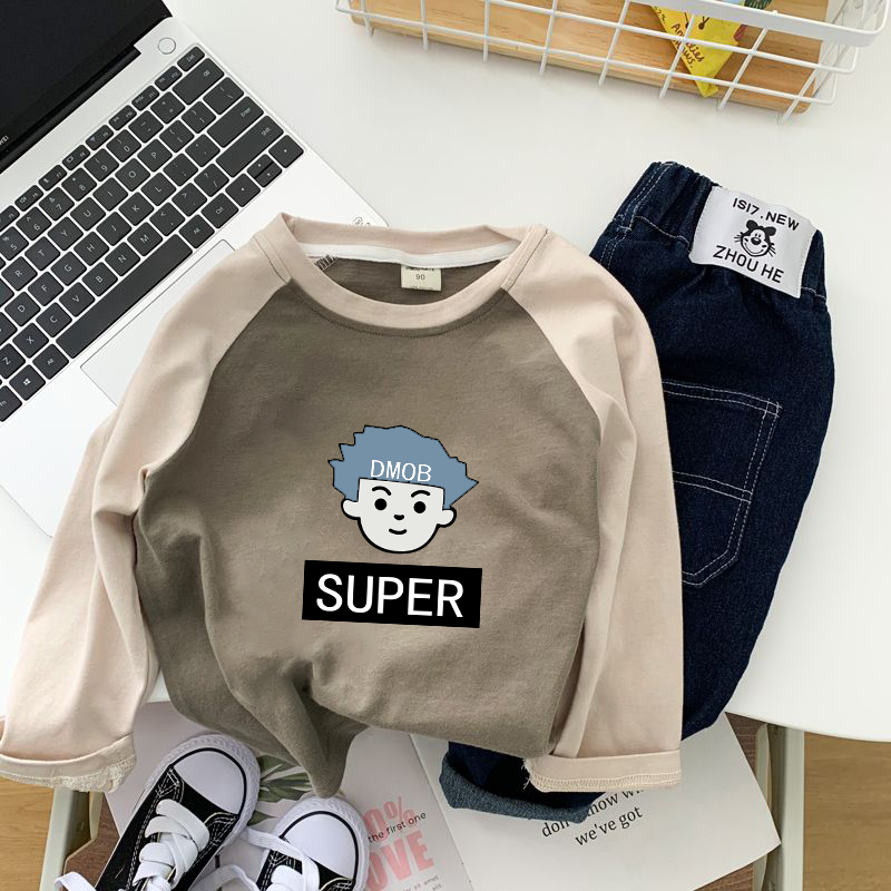 Children's long-sleeved T-shirt spring new baby breathable raglan sleeve round neck pullover spring and autumn bottoming shirt for boys and girls