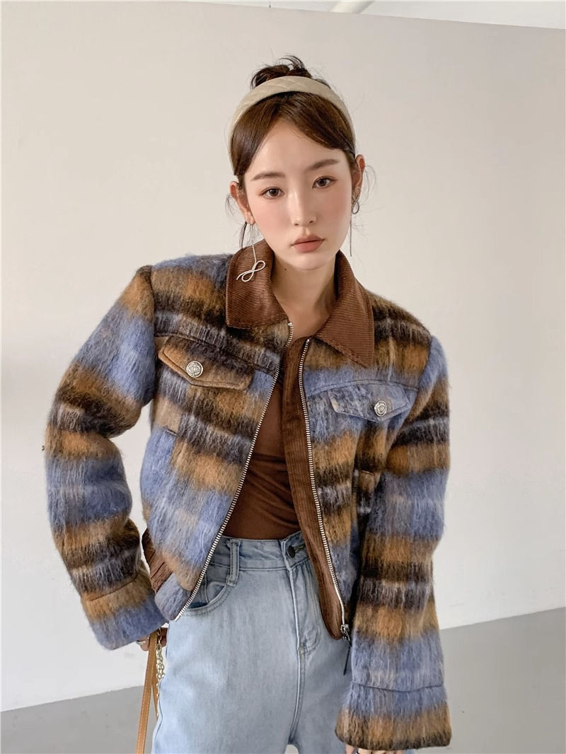 2023秋冬季新款短款小香風外套女小眾設計感辣妹毛呢夾克開衫上衣