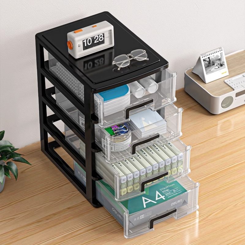 书桌杂物文件收纳盒抽屉式桌面办公品透明多层a4置物架桌上收纳柜