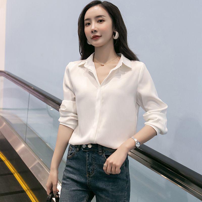 法式職業白色襯衫女長袖秋冬新款襯衣設計感簡約氣質顯瘦長袖上衣