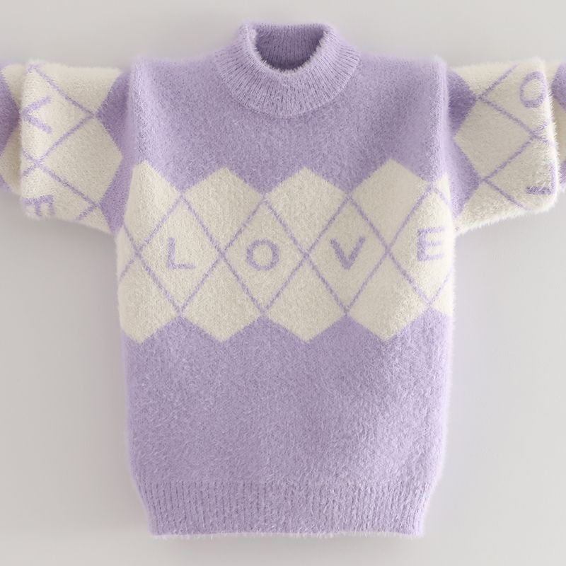 Girls' winter sweaters 2023 new thickened winter tops mink velvet children's sweaters medium and large children's bottoming shirts