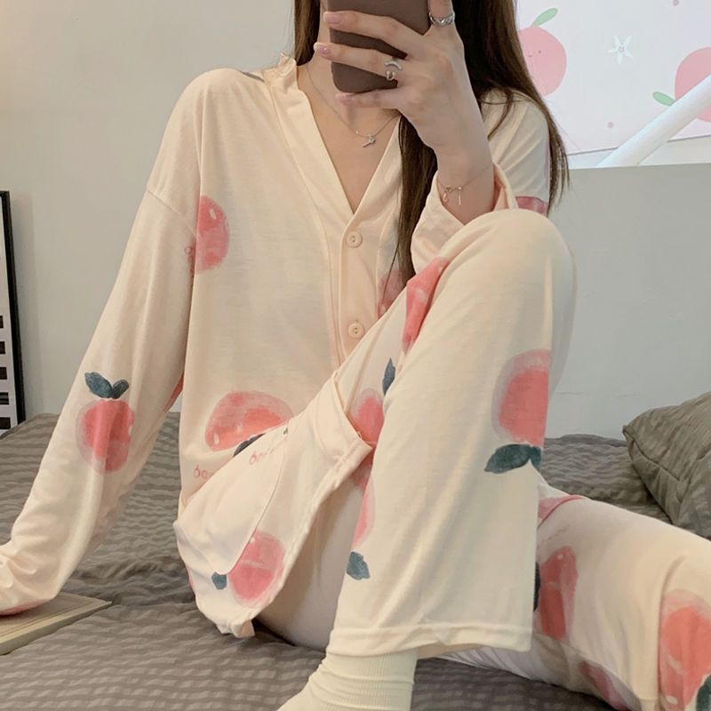 新款睡衣女春秋款長袖長款日系ins風套裝女士休閒甜美高檔家居服