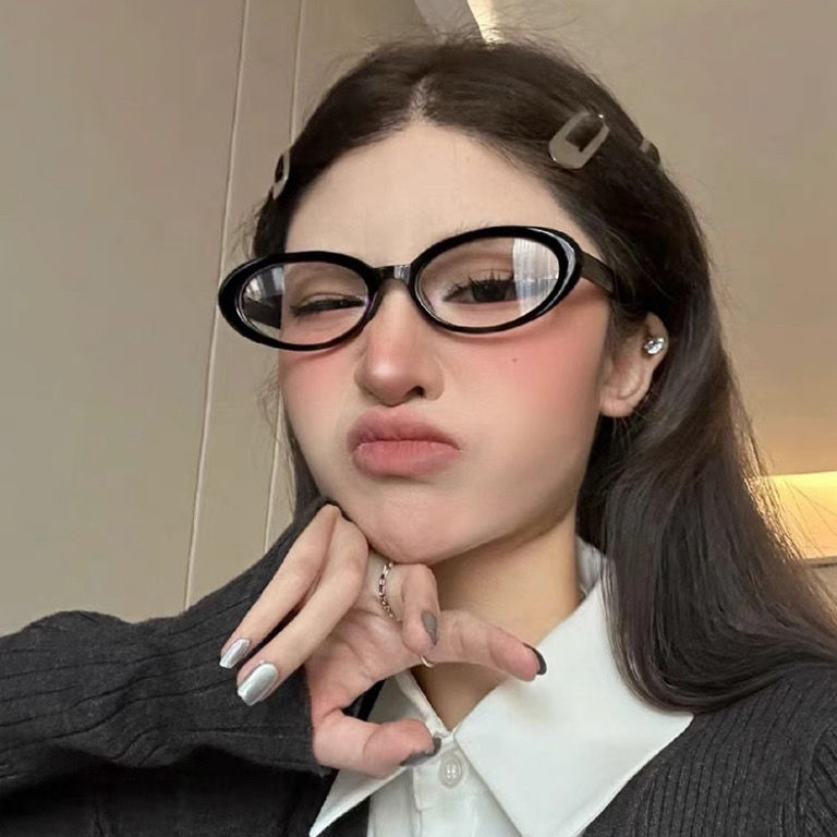 Retro plain artifact oval Y2K with degree black frame small face small frame flat mirror female myopia glasses frame