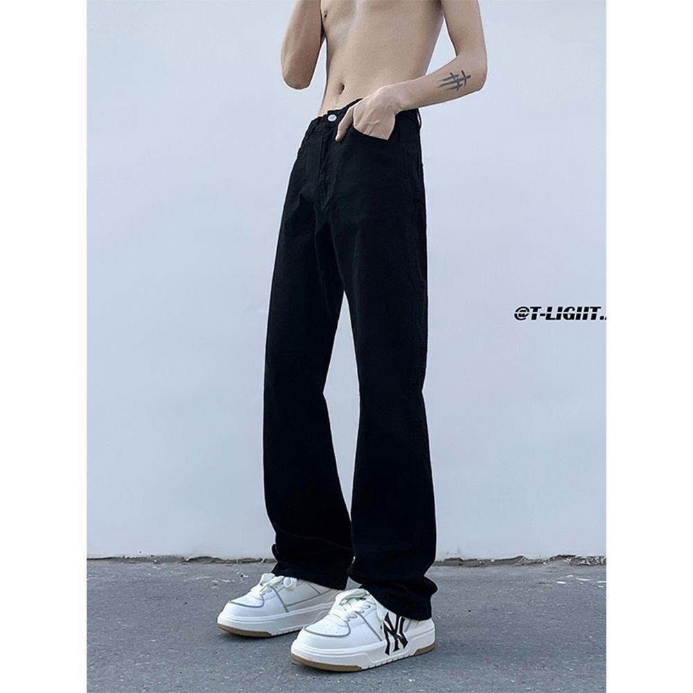 黑色微喇叭牛仔褲潮男寬鬆美式高街vibe風直筒褲外穿時尚休閒長褲