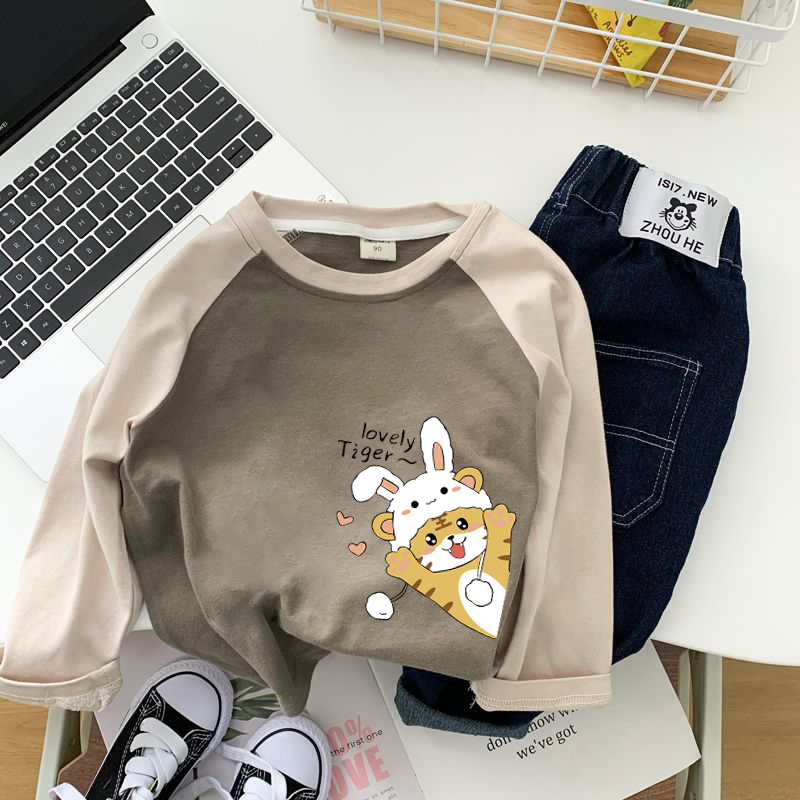 Children's long-sleeved T-shirt spring new baby breathable raglan sleeve round neck pullover spring and autumn bottoming shirt for boys and girls