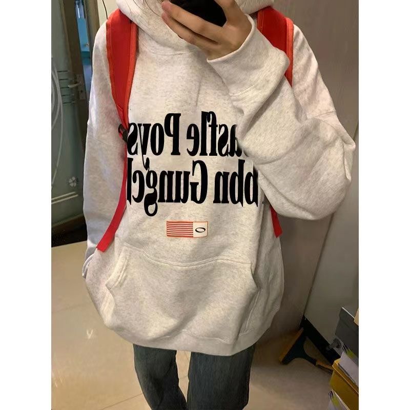 新款ins連帽衛衣女加絨加厚春秋冬季寬鬆美式hiphop長袖上衣服薄