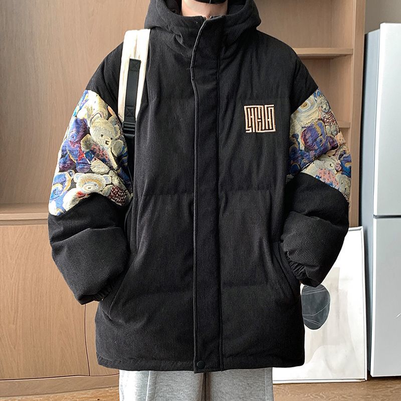 新中式輕國風棉服男款冬季潮牌刺繡麵包服青少年加厚防寒外套棉襖