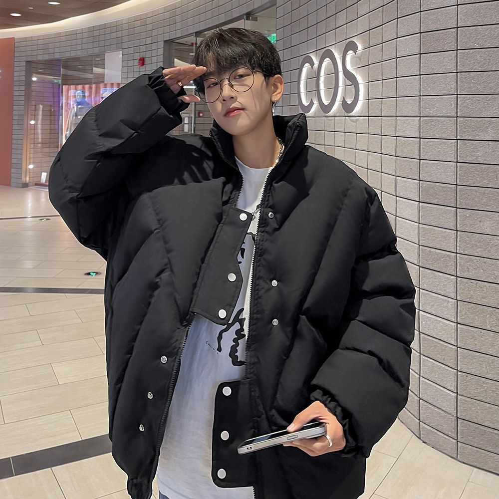 cleanfit不規則拼接立領棉服男款冬季加厚重工排扣二棉外套麵包服