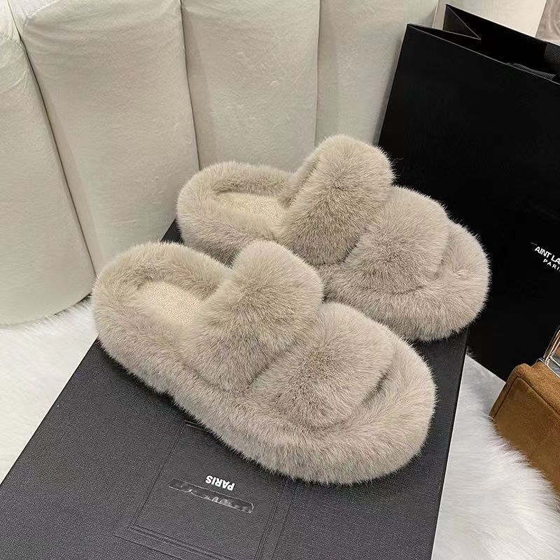 Furry slippers for women's outer wear  new Korean version ins trendy shoes autumn and winter household cotton slippers spring and summer