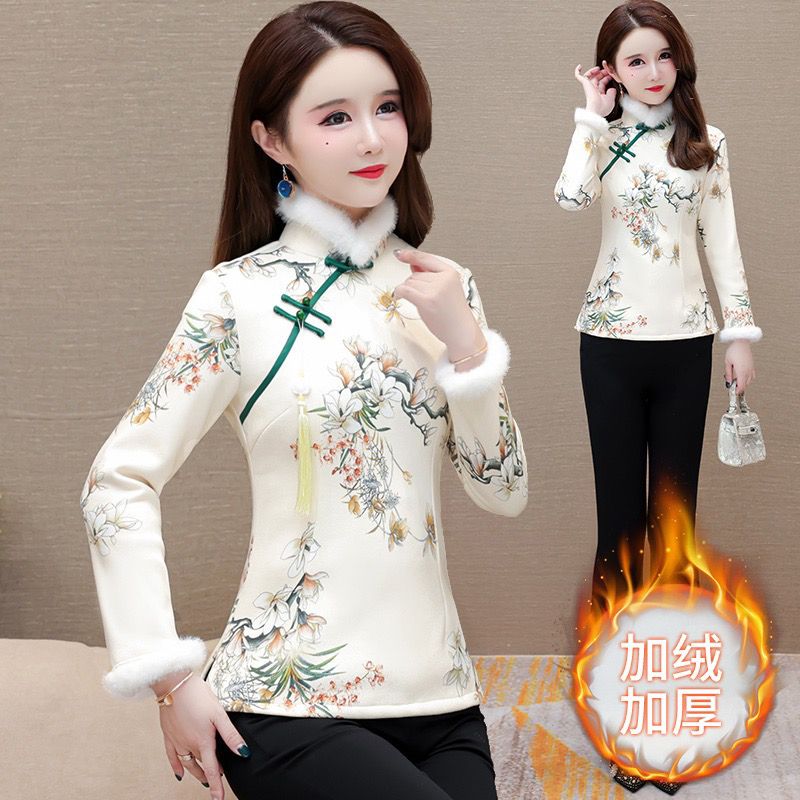 2013 new winter style plus velvet and thickening temperament socialite cover the flesh and look slimming cheongsam tops for parties