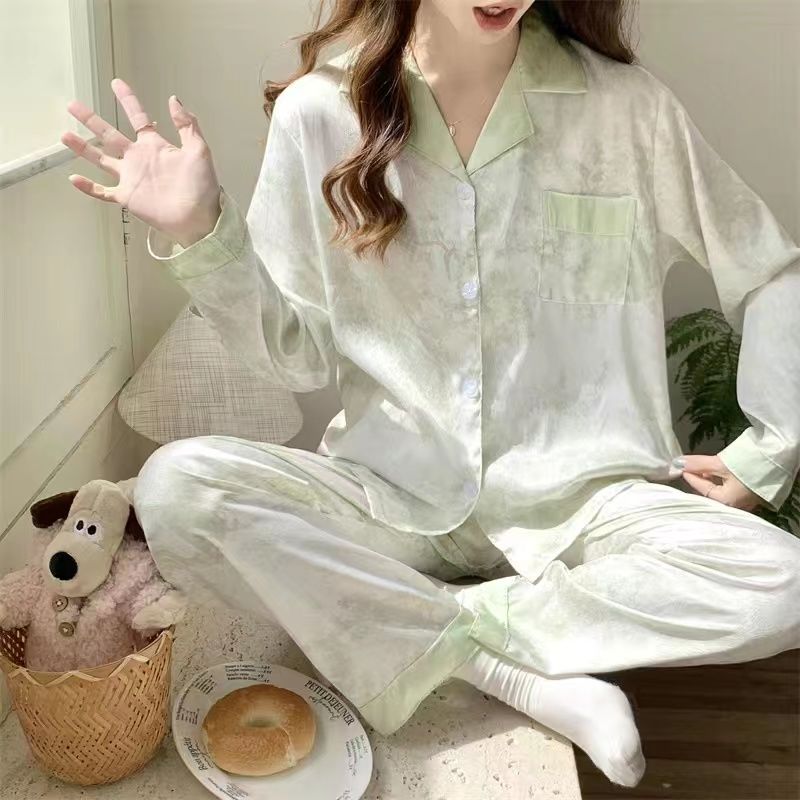 2023新款睡衣女春秋冰絲高級感寬鬆秋款長袖長褲家居服套裝可外穿