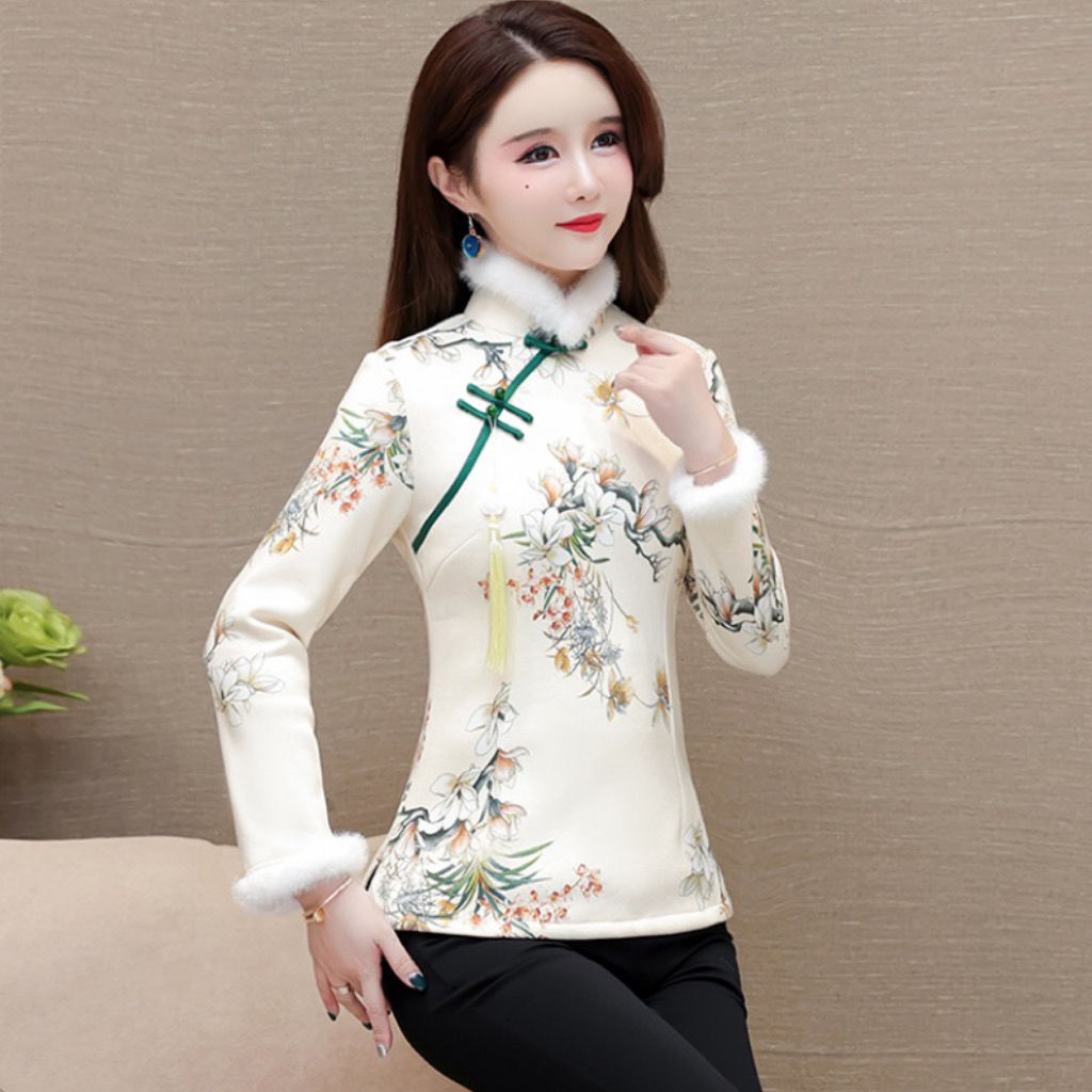 2013 new winter style plus velvet and thickening temperament socialite cover the flesh and look slimming cheongsam tops for parties