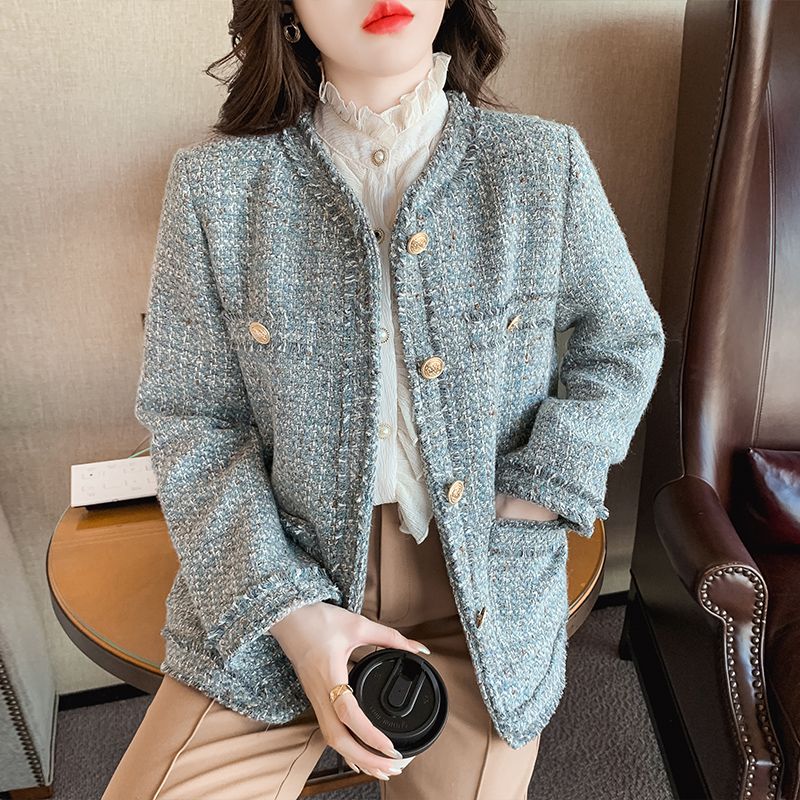 2023秋冬新款時尚超仙氣質法式花呢上衣日常清新拉毛流蘇香外套女
