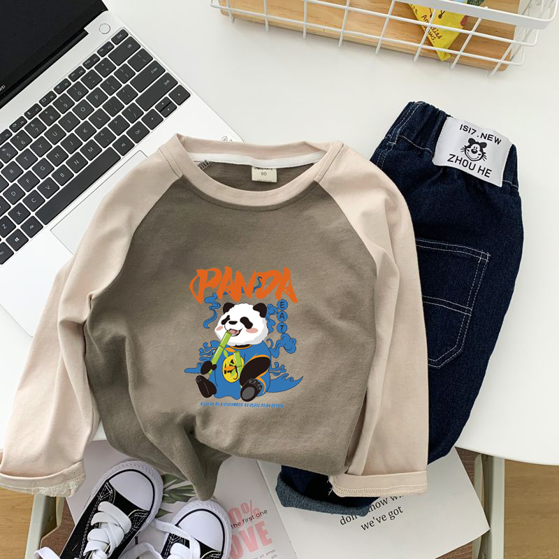 Children's long-sleeved T-shirt spring new baby breathable raglan sleeve round neck pullover spring and autumn bottoming shirt for boys and girls