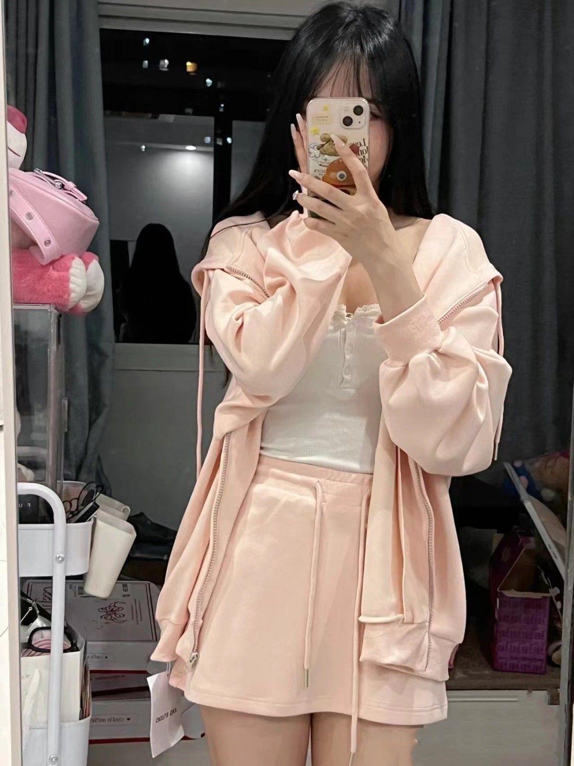 粉色連帽加絨加厚拉鏈衛衣女春秋冬季2023新款爆款小個子美式外套