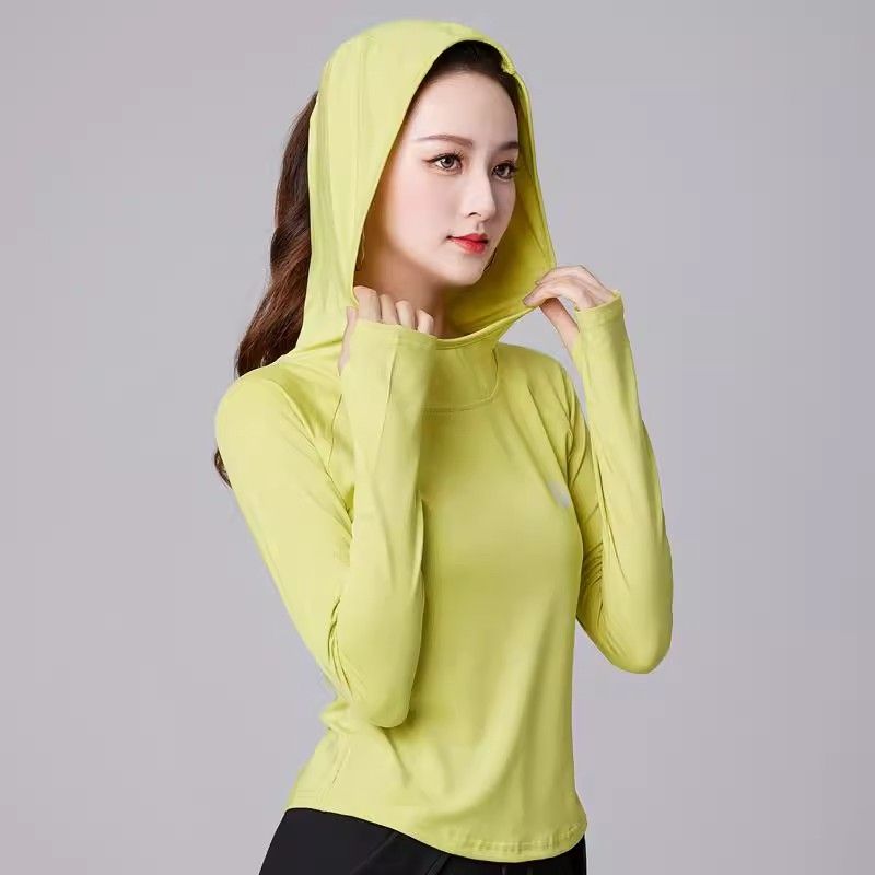 Hooded fitness clothing for women  new square dance running sports top pullover quick-drying stretch yoga clothing long sleeves