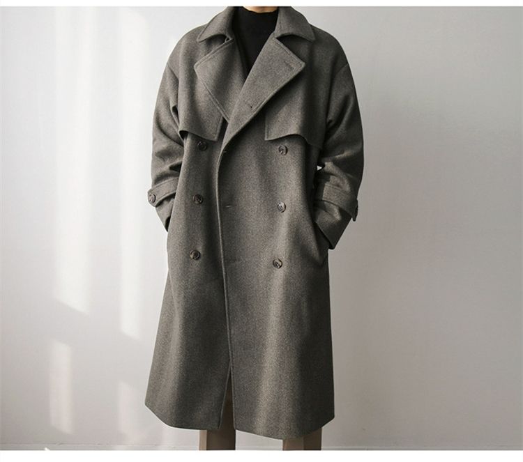 2026 Spring New Wool Mid-Length British Style Thickened Korean Version Trench Coat Loose Over-the-Knee Jacket_voghion.com