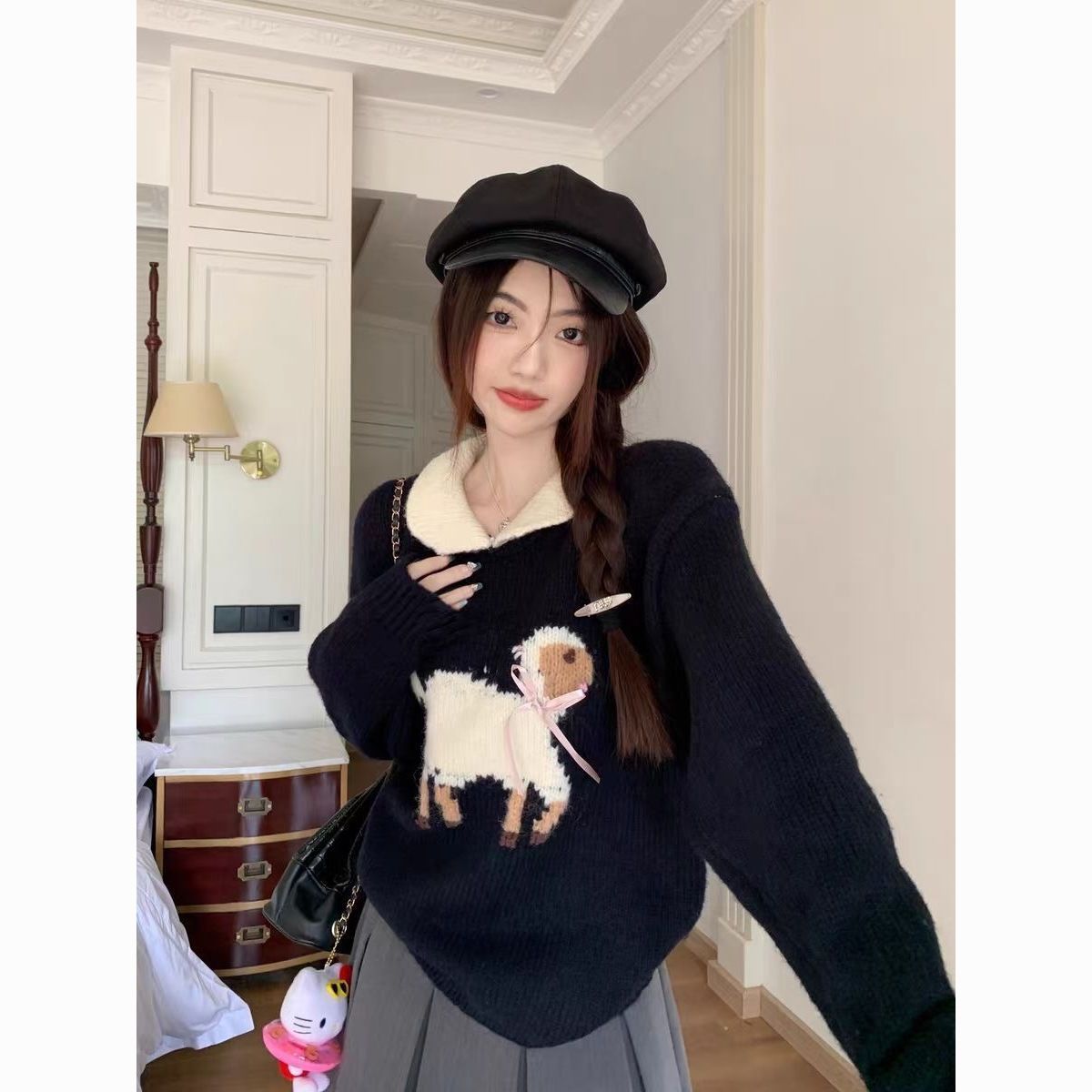 娃娃領毛衣長袖女裝秋冬新款法式小眾設計感減齡撞色針織上衣外穿