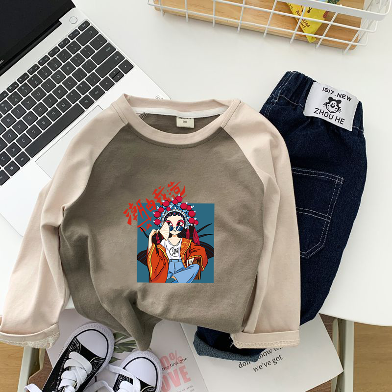 Children's long-sleeved T-shirt spring new baby breathable raglan sleeve round neck pullover spring and autumn bottoming shirt for boys and girls
