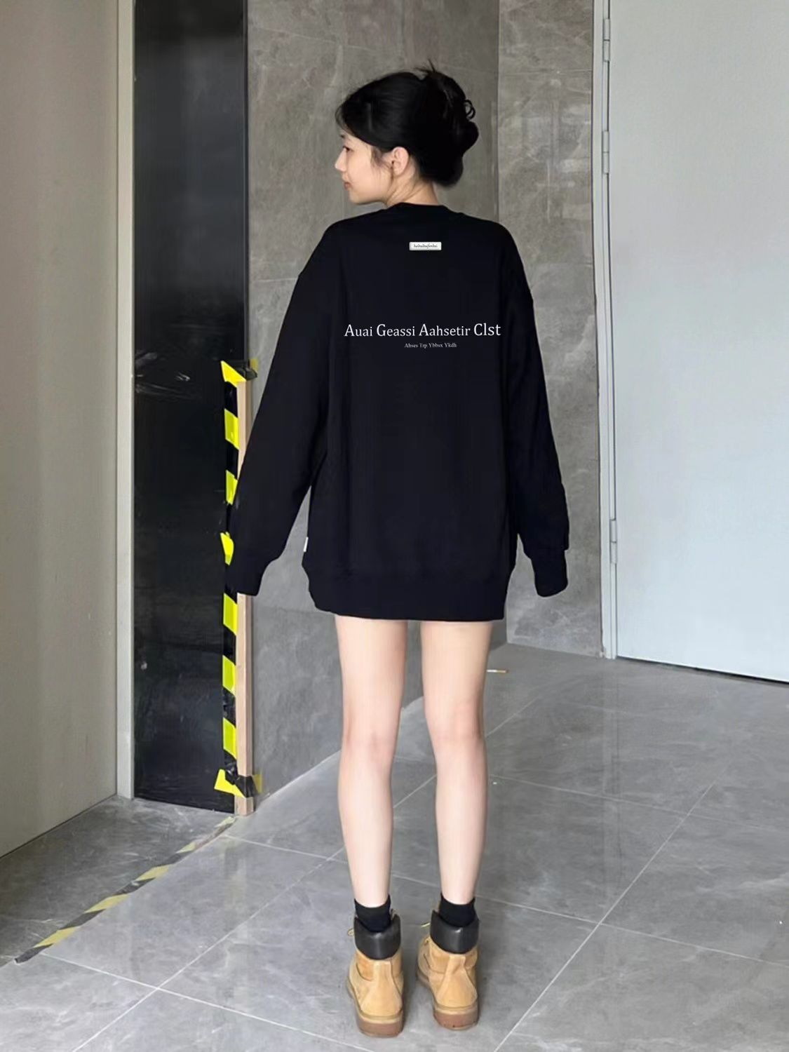 美式字母印花黑色圓領衛衣女oversize寬鬆秋冬季ins潮寬鬆外套