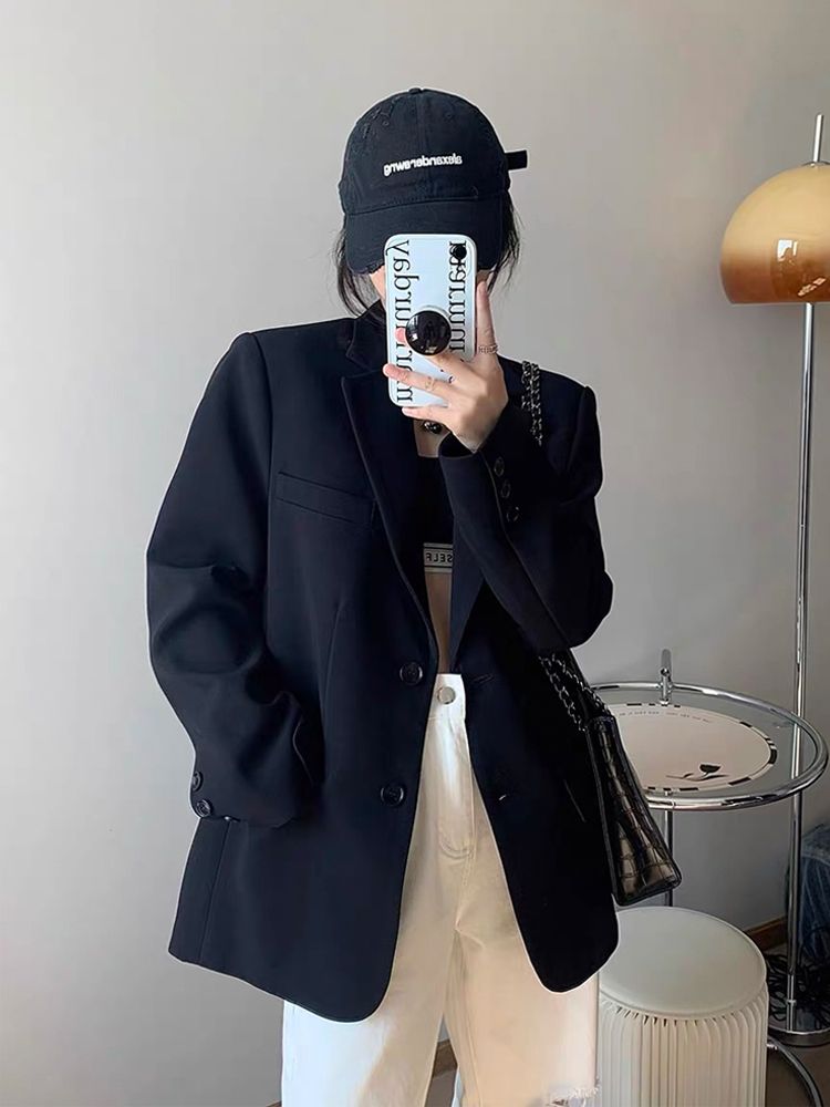 Black suit jacket for women spring and autumn new loose Korean style casual suit small slim high-end street suit