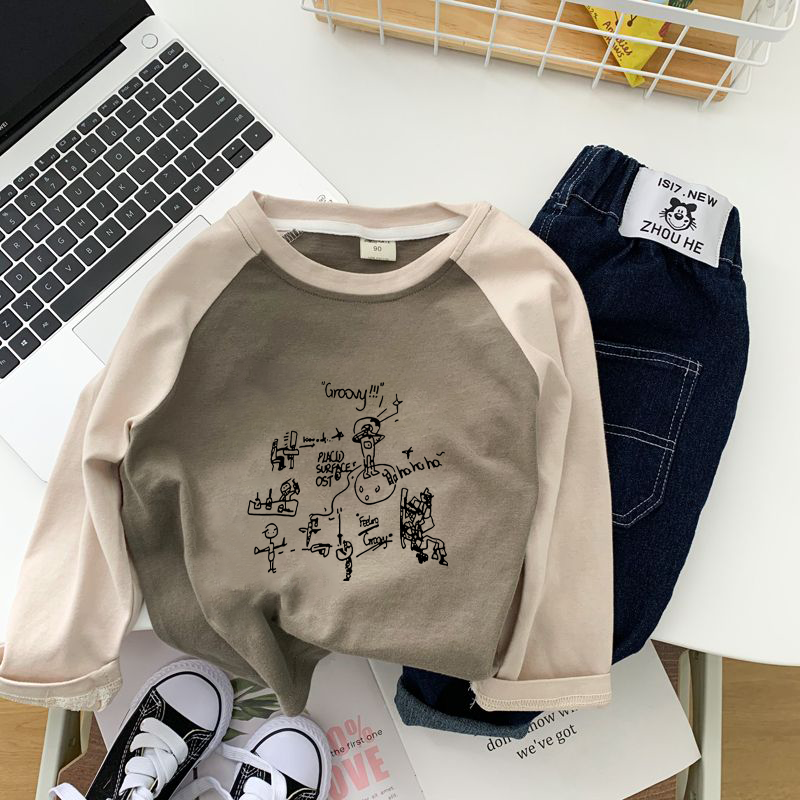 Children's long-sleeved T-shirt spring new baby breathable raglan sleeve round neck pullover spring and autumn bottoming shirt for boys and girls