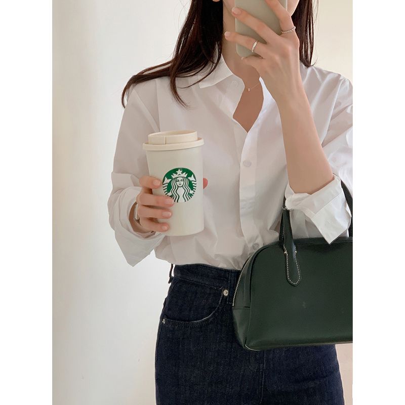秋季日系長袖白色襯衫女內搭外穿寬鬆法式時尚高級襯衣上衣女洋氣