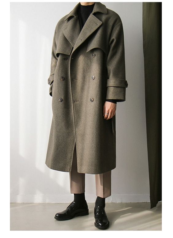 2026 Spring New Wool Mid-Length British Style Thickened Korean Version Trench Coat Loose Over-the-Knee Jacket_voghion.com