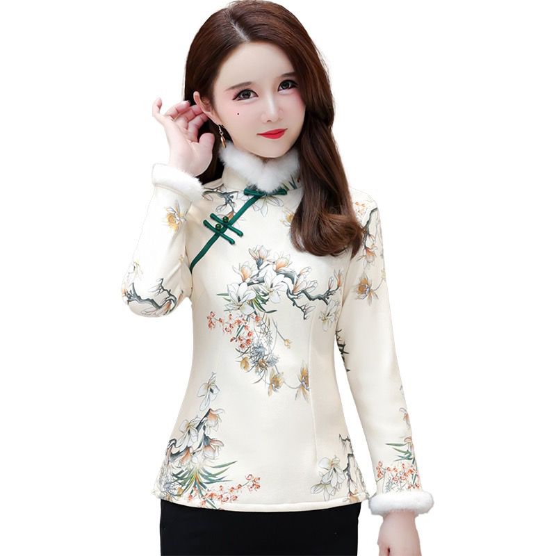 2013 new winter style plus velvet and thickening temperament socialite cover the flesh and look slimming cheongsam tops for parties