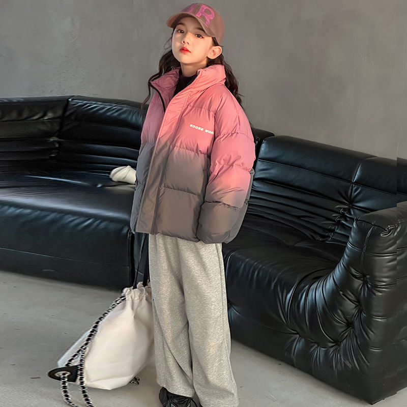 女童冬季加厚棉服2023新款兒童洋氣韓范漸變羽絨棉衣女孩外套冬裝