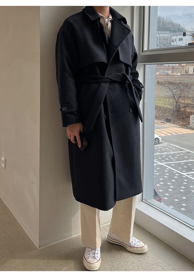 2026 Spring New Wool Mid-Length British Style Thickened Korean Version Trench Coat Loose Over-the-Knee Jacket_voghion.com